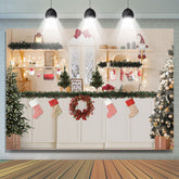 Socke Kranz Weihnachten Baum Schnee Weiß Wand Hintergrund